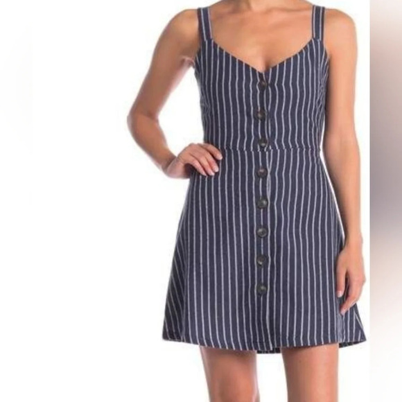 Lush Front Button Stripe Print Dress Smocked Back Mini Structured Large - Picture 1 of 5